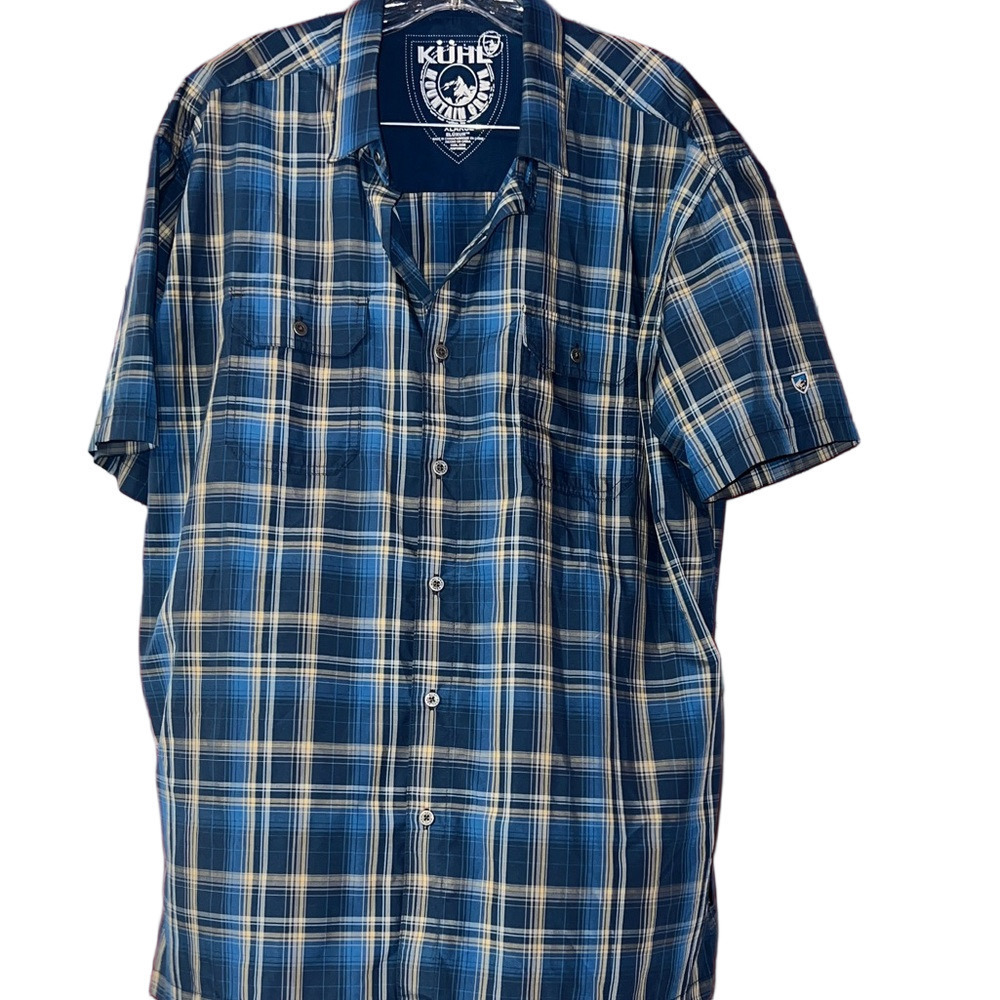 Kuhl Men's Navy and Cream Plaid Shirt XL